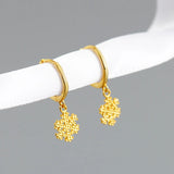 925 Silver Snowflake Zircon Hoop Earrings Christmas Pendientes