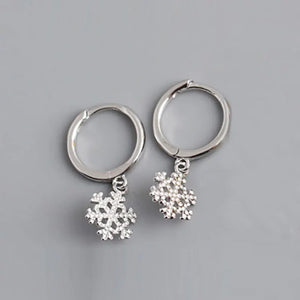 925 Silver Snowflake Zircon Hoop Earrings Christmas Pendientes