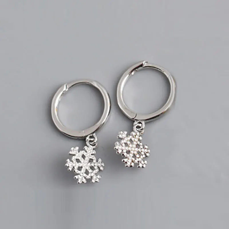 925 Silver Snowflake Zircon Hoop Earrings Christmas Pendientes