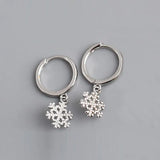 925 Silver Snowflake Zircon Hoop Earrings Christmas Pendientes