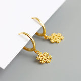 925 Silver Snowflake Zircon Hoop Earrings Christmas Pendientes