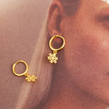 925 Silver Snowflake Zircon Hoop Earrings Christmas Pendientes
