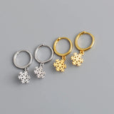 925 Silver Snowflake Zircon Hoop Earrings Christmas Pendientes