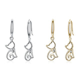 925 Sterling Silver Cat Hook Earrings Silver/Gold Women Jewelry Gift