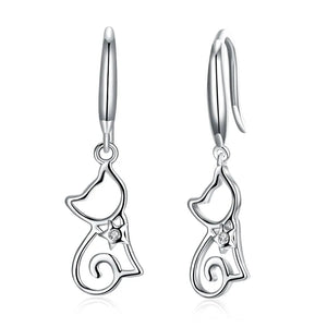 925 Sterling Silver Cat Hook Earrings Silver/Gold Women Jewelry Gift