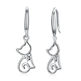 925 Sterling Silver Cat Hook Earrings Silver/Gold Women Jewelry Gift
