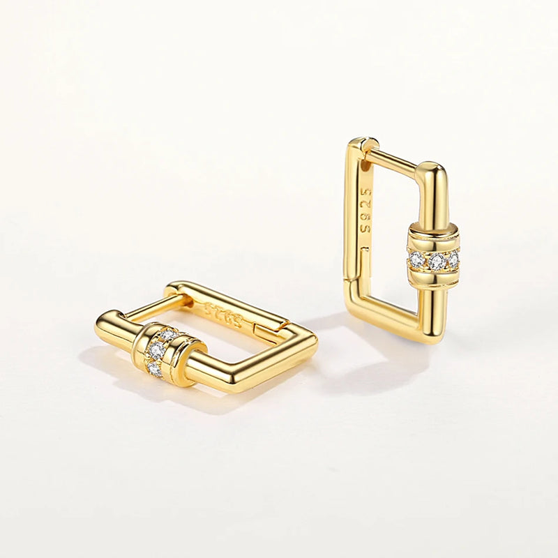 925 Silver Carabiner Hoop Earrings Square 18K Plated Girls Party
