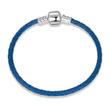 Brown Leather Rope Bracelets 925 Sterling Silver Women Weave Snake Charms
