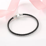 Brown Leather Rope Bracelets 925 Sterling Silver Women Weave Snake Charms