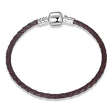 Brown Leather Rope Bracelets 925 Sterling Silver Women Weave Snake Charms