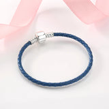 Brown Leather Rope Bracelets 925 Sterling Silver Women Weave Snake Charms