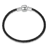 Brown Leather Rope Bracelets 925 Sterling Silver Women Weave Snake Charms
