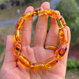 Floral Amber Bracelet for Women Real Flower Irregular Beads