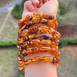 Floral Amber Bracelet for Women Real Flower Irregular Beads