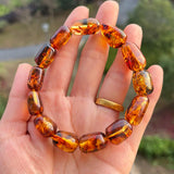 Floral Amber Bracelet for Women Real Flower Irregular Beads