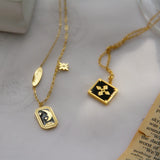 Magic Night Titanium Steel Enamel Star Moon Diamond Necklace