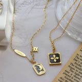 Magic Night Titanium Steel Enamel Star Moon Diamond Necklace