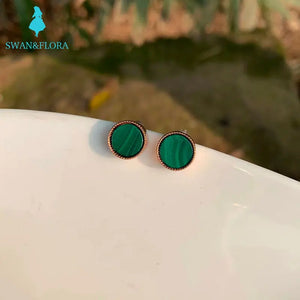 Natural Malachite 925 Sterling Silver Stud Earrings for women