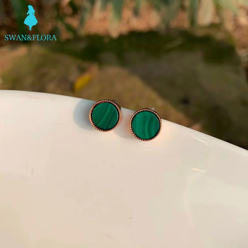 Natural Malachite 925 Sterling Silver Stud Earrings for women