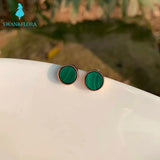 Natural Malachite 925 Sterling Silver Stud Earrings for women