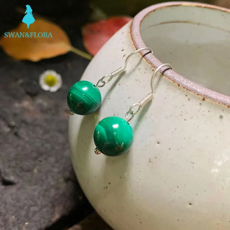 Natural Malachite Earrings 925 Sterling Silver Women's Jewelry Gift