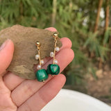 Natural Malachite Sterling Silver Stud Earrings for Women