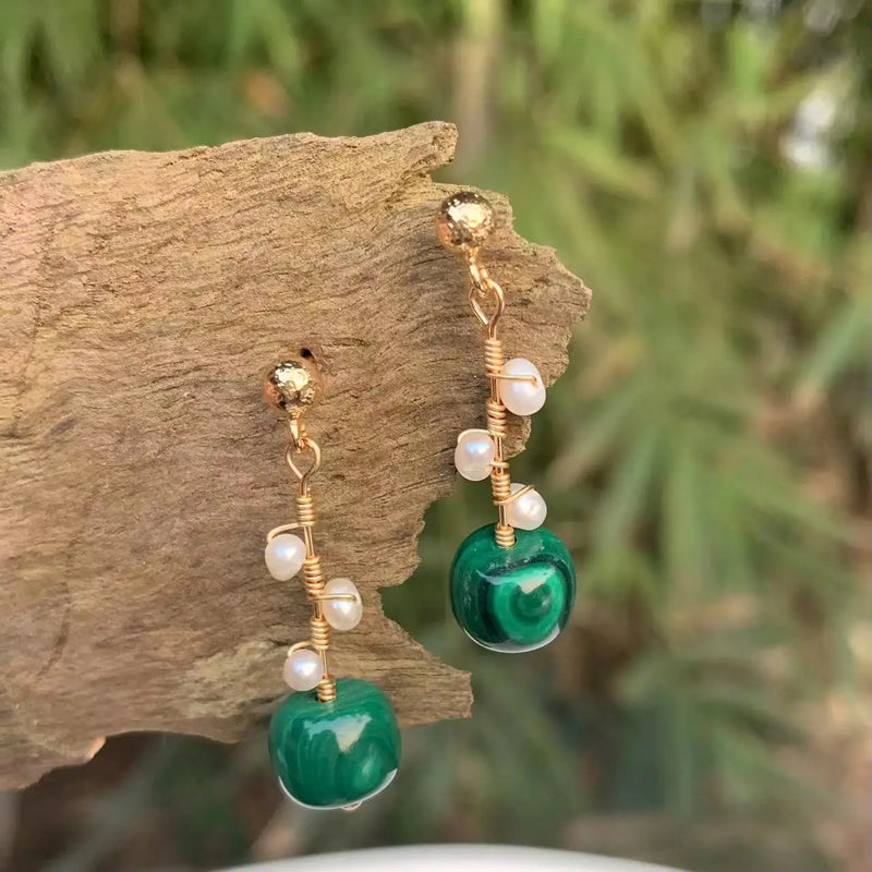Natural Malachite Sterling Silver Stud Earrings for Women