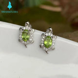 Natural Peridot Sterling Silver Stud Earrings Turtle Women Jewelry Gift