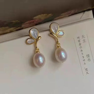 Freshwater Pearl Butterfly Stud Earrings for Women
