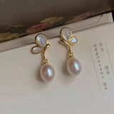 Freshwater Pearl Butterfly Stud Earrings for Women