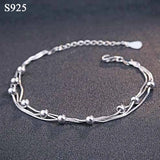 925 Sterling Silver Bracelets for Women Bead Chain Wristband Hand Charm