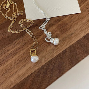 S925 Sterling Silver Small Bulb Necklace Pearl Jewelry 18k Plated