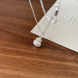 S925 Sterling Silver Small Bulb Necklace Pearl Jewelry 18k Plated