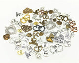 100g Mixed Vintage Alloy Heart Pendant Charms for DIY Jewelry - 60-70pcs