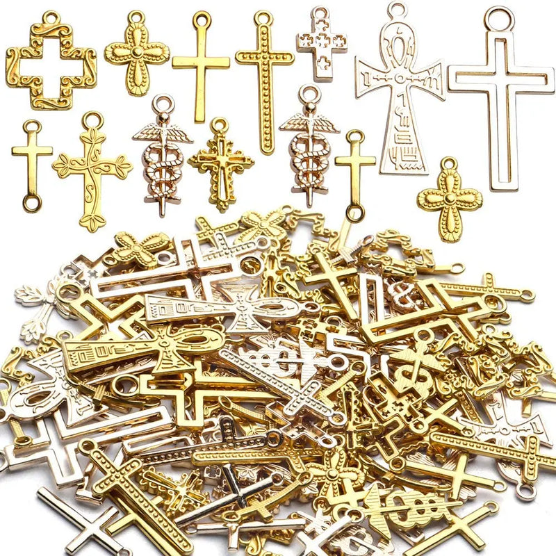 100g Golden Plated Assorted Cross Charms Ankh Crucifix Pendants