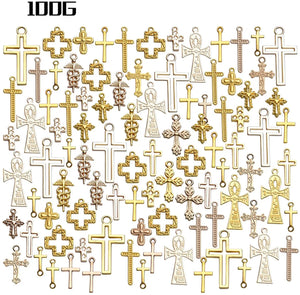 100g Golden Plated Assorted Cross Charms Ankh Crucifix Pendants
