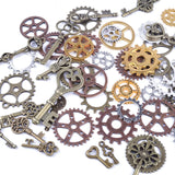 100g Mixed Vintage Skeleton Keys Steampunk Charms Antique Bronze Gears Cogs