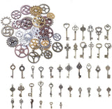 100g Mixed Vintage Skeleton Keys Steampunk Charms Antique Bronze Gears Cogs