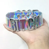 A-Z Letter Name Choker Holographic PU Leather Laser Word Collar