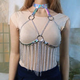 Punk Gothic Chain Metal Holographic Bra Top Harness Straps