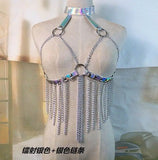 Punk Gothic Chain Metal Holographic Bra Top Harness Straps