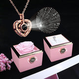 100 Languages I Love You Necklace with Rotating Rose - Romantic Jewelry Set