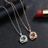100 Languages Rose Flower Necklace Personalised Name Photo Projection Pendant