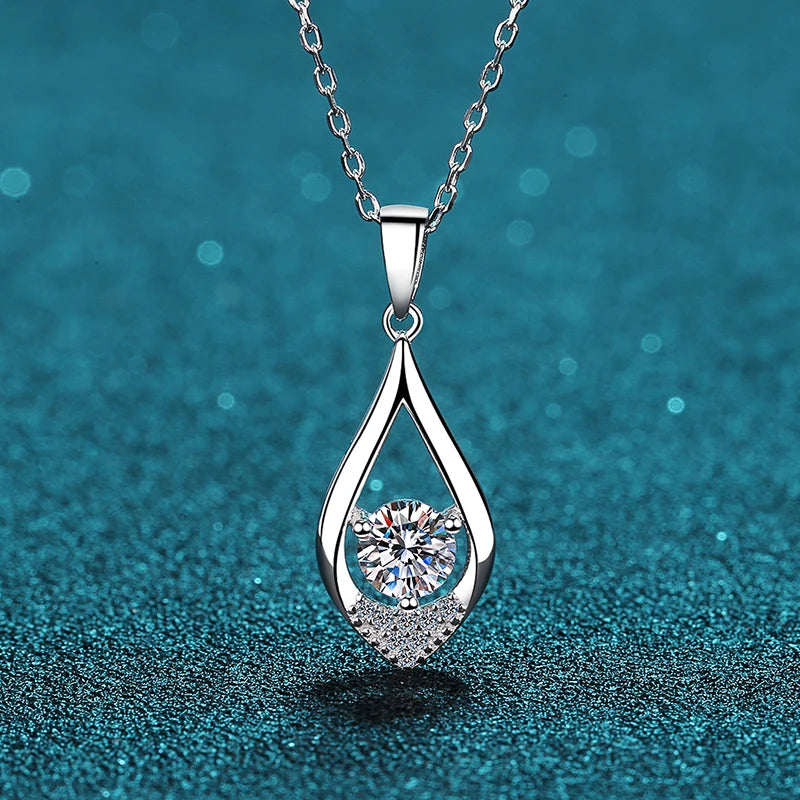S925 Pure Silver Wedding Mosang Stone Droplet Necklace Pendant