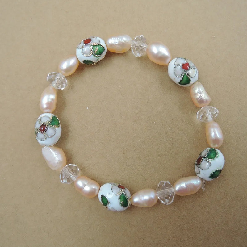 NATURE FRESH-WATER PEARL Bracelet with Enamel Beads