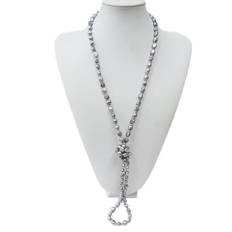 Gray Freshwater Pearl Long Necklace - 120 cm