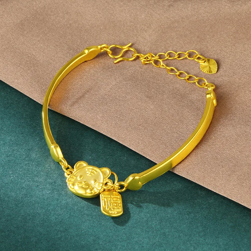 18k Tiger Bracelet 999 Soild Bangles Jewelry Wedding