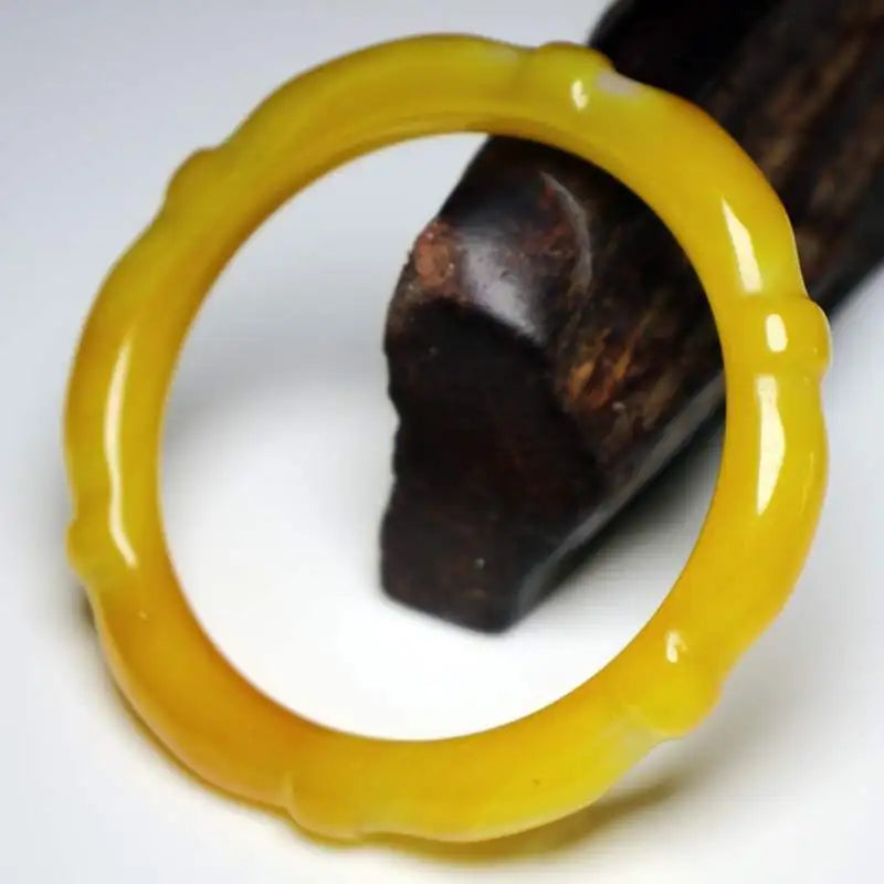 Hand-Carved Emerald Bangles Yellow Chalcedony Bracelet