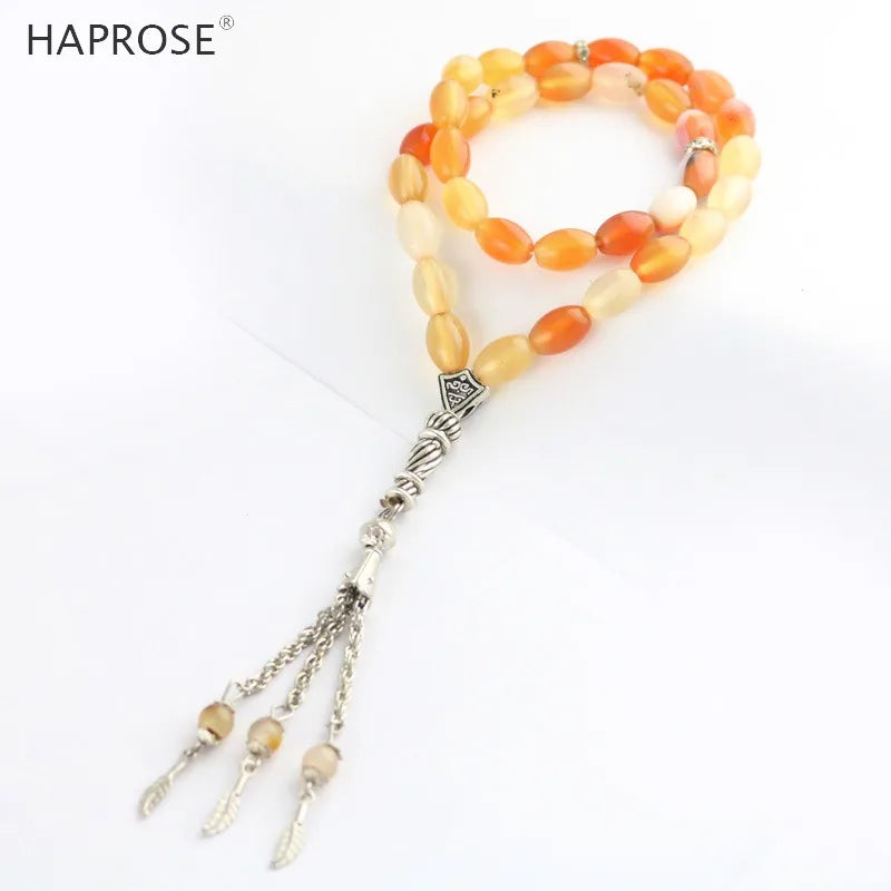 100% Natural Agate 33 Beads Muslim Bracelet Tasbih Alla Prayer Beaded