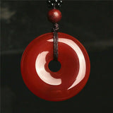 Natural Agate Amulet Jade Pendant Circle Donut Necklace
